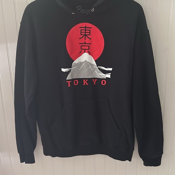 Bowery Supply Co. Tokyo Graphic Black Hooded Sweatshirt sz M - Picture 5 of 13